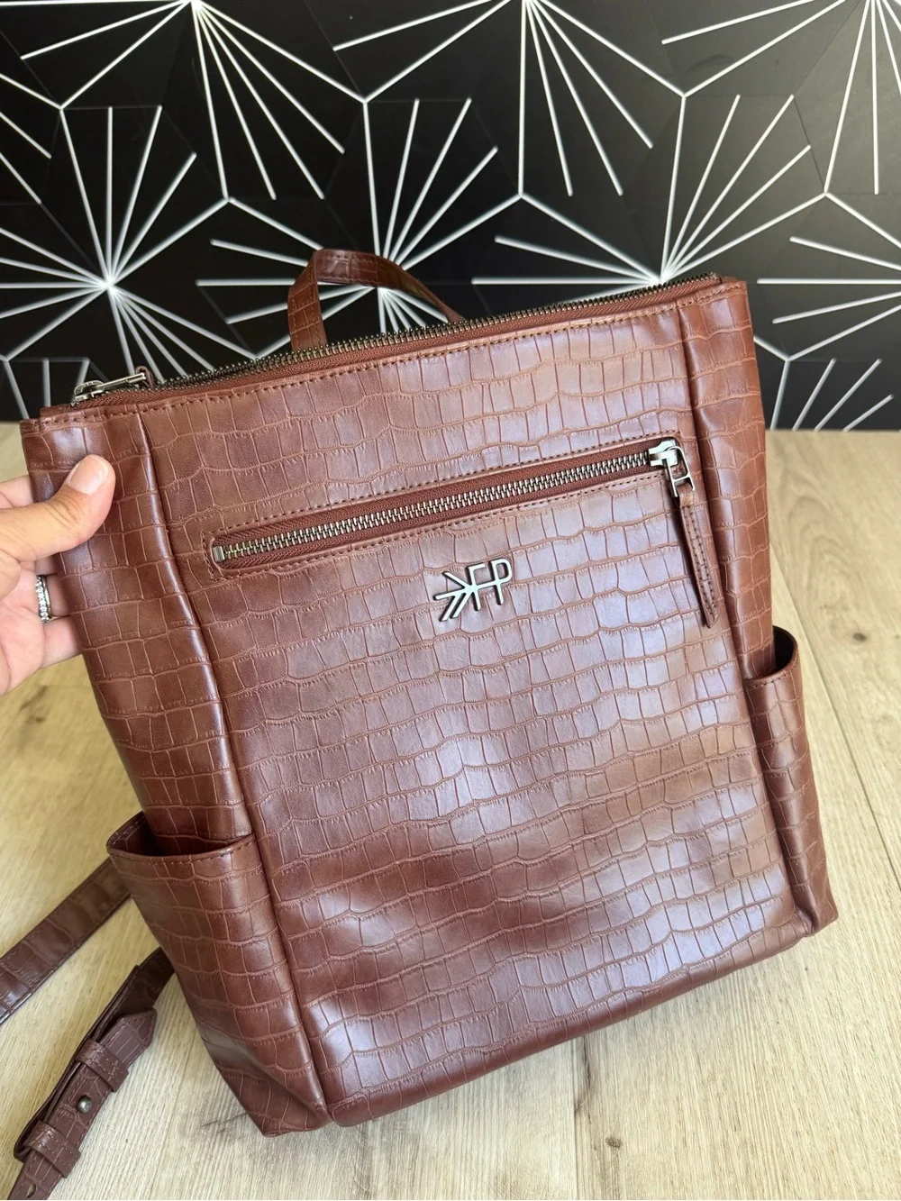 Freshly Picked Mini Minimal Backpack - Chocolate Croc Embossed Vegan Leather